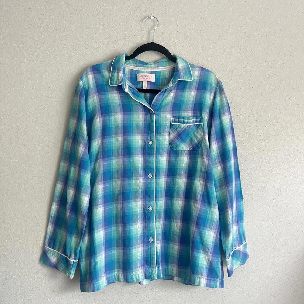 ✨SOLD✨ Victoria's Secret Blue Plaid Pajama Shirt